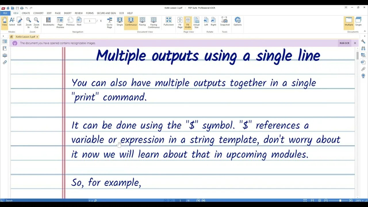 Kotlin Multiple Prints Using Single cout in Hindi