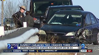 Suspect carjacks two, crashes three cars on I-83