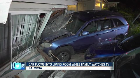 La Mesa family startled after car slams into their home