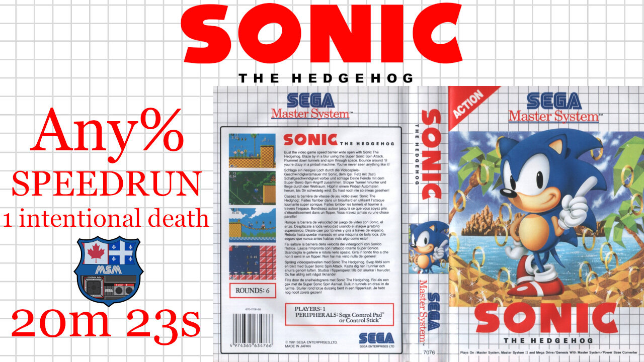 Sonic the Hedgehog 1 [SMS 1991] Any% [20'23"] 33rd place | SEGA Master System Marceau