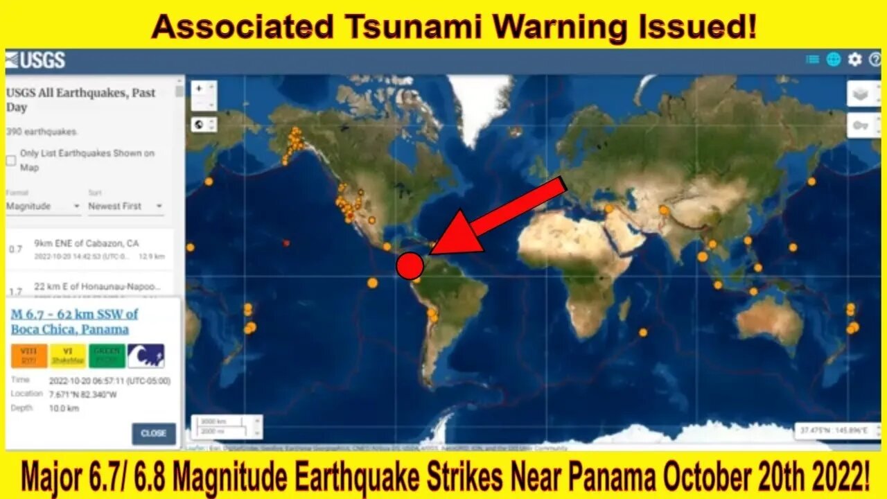 Major 6.7/ 6.8 Magnitude Earthquake Strike Off Panama October 20th 2022!