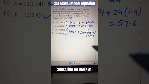 Model algebraic equation involves percentage increase #satmath #youtubeshorts