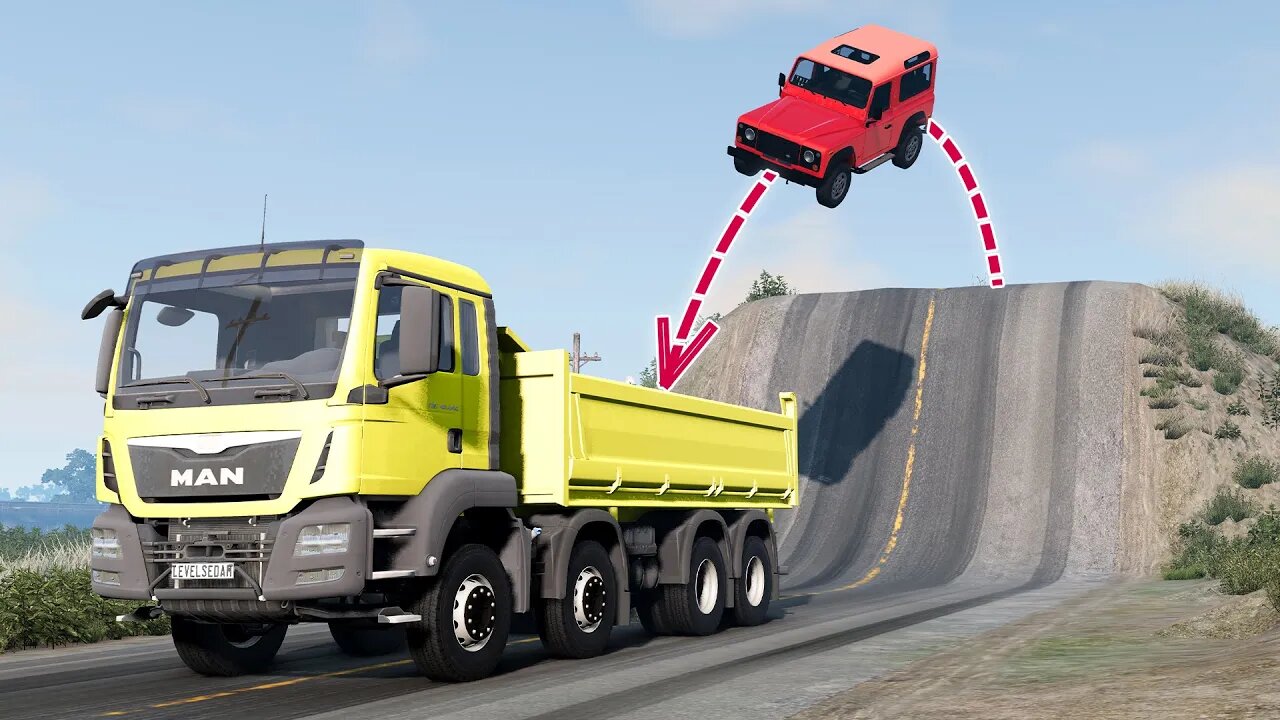 Car Jumps into Truck Trailers ▶️ BeamNG Drive