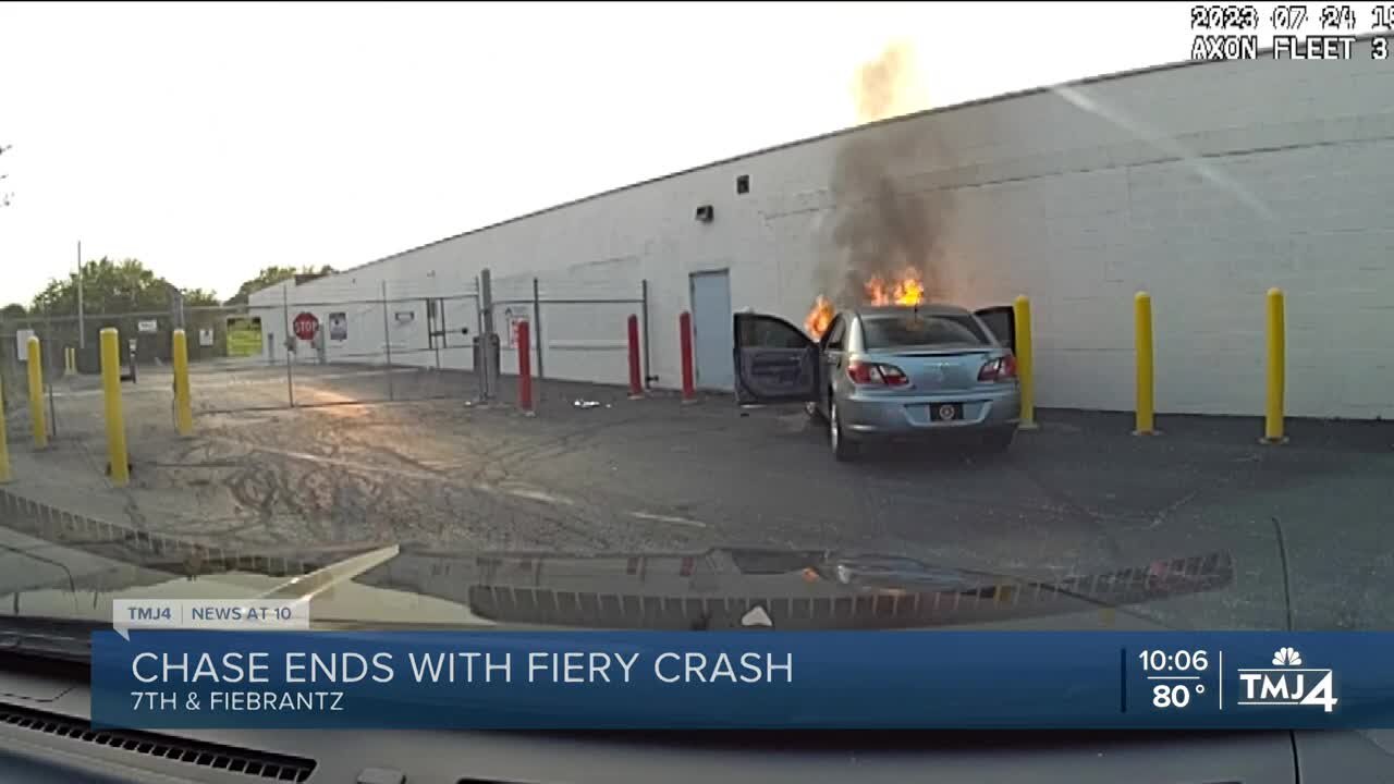 Chase ends with fiery crash near 7th and Fiebrantz