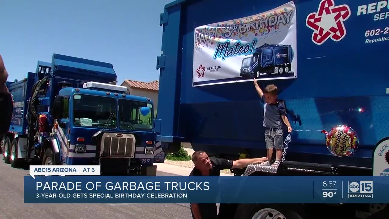 Garbage trucks lead birthday parade in Anthem for boy battling terminal Illness