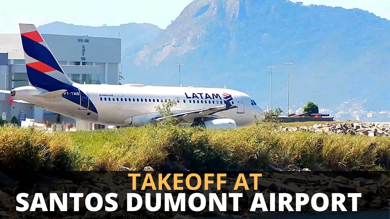 Airplane takeoff from Santos Dumont Airport in Rio de Janeiro