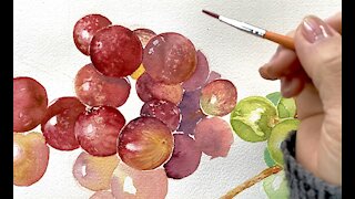 Easy Grapes Painting in watercolor