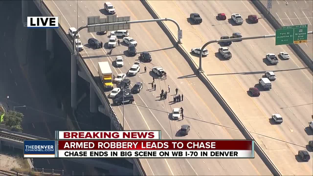 Westbound I-70 shut down at I-25 after chase involving robbery suspect