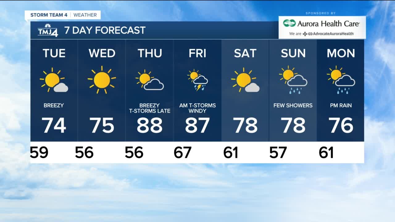 Lows in the 50s Monday evening