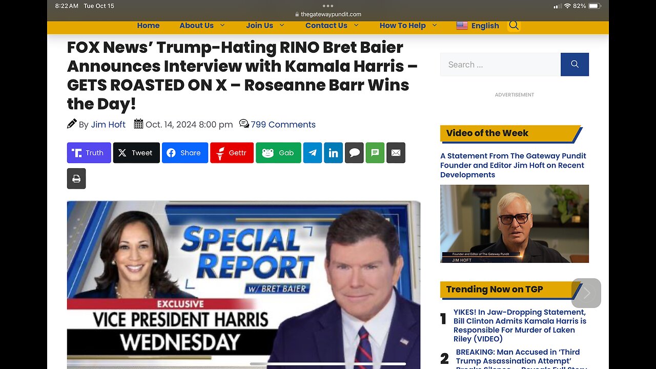 FOX News’ Trump-Hating RINO Bret Baier Announces Interview with Kamala Harris