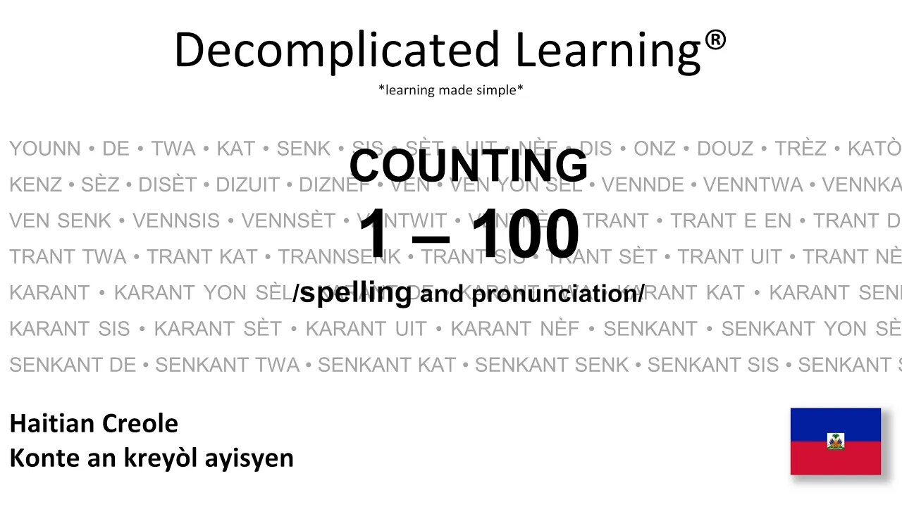 COUNTING IN HAITIAN CREOLE NUMBERS 1 - 100 with spelling