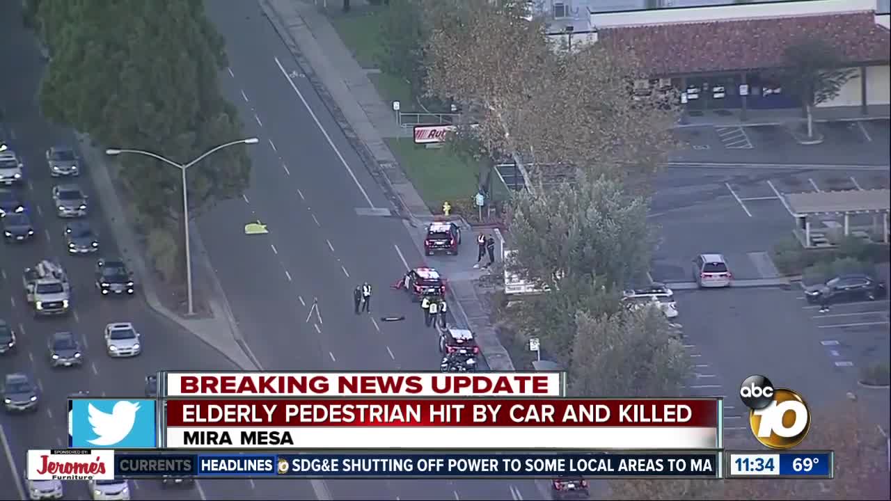 Elderly man hit, killed by car on Mira Mesa Blvd.