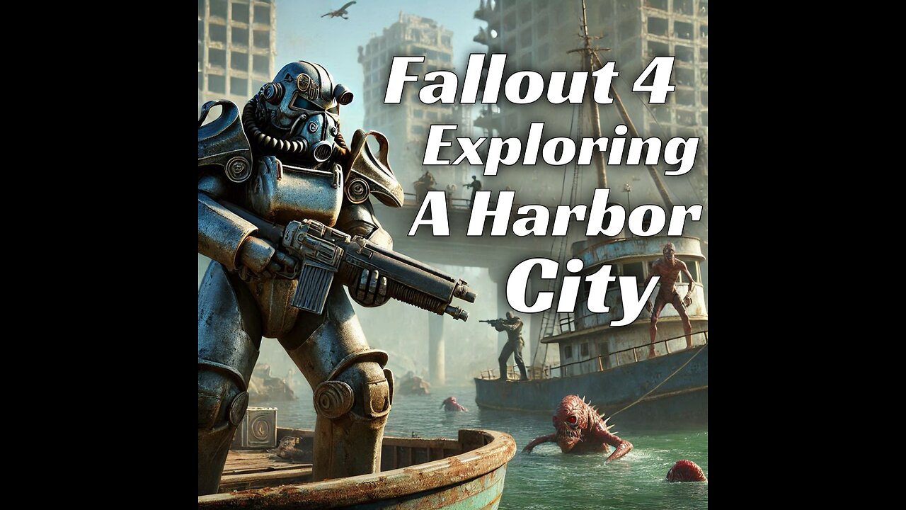 Fallout 4 exploring a harbor city.