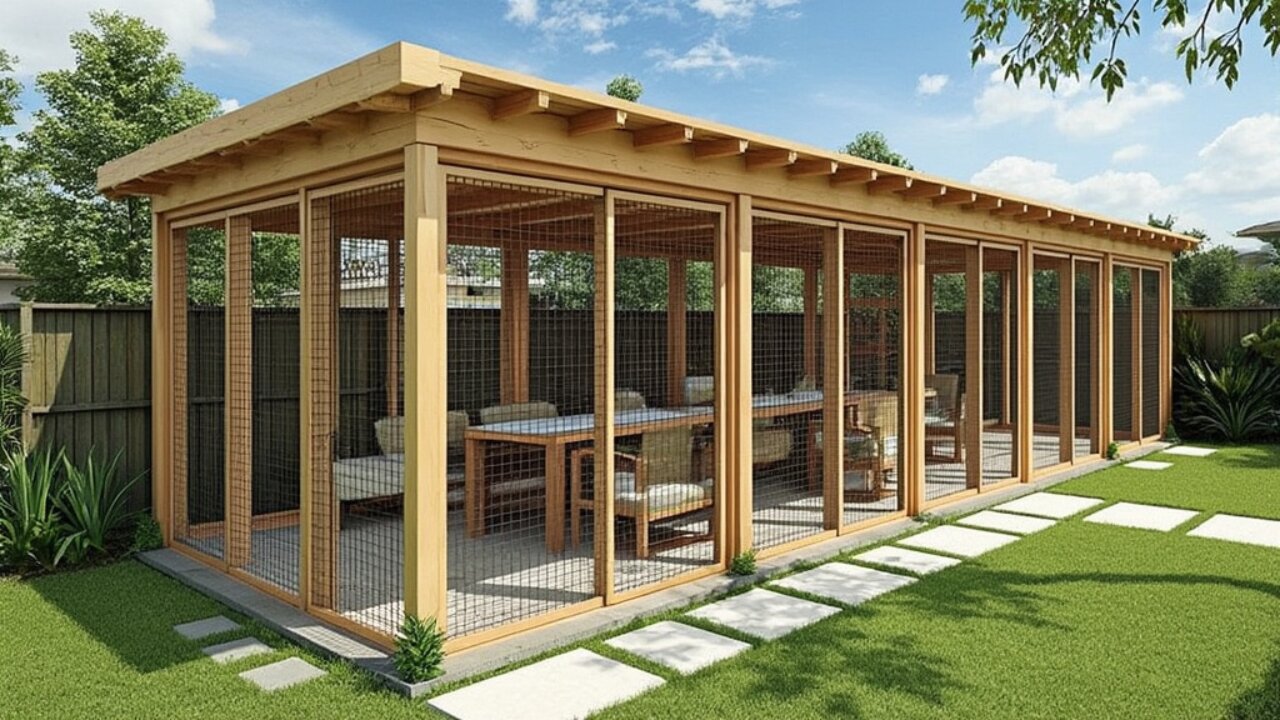 Outdoor Aviary Design: large space for parrots, quails, ducks, chickens and human |