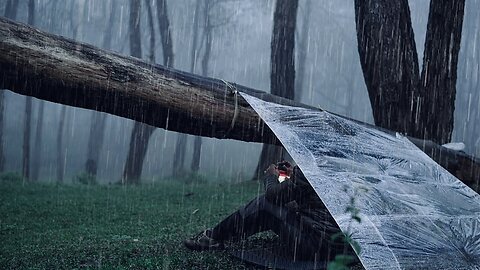 MAKING A SIMPLE TRANSPARENT SHELTER IN A TREE GAP • SOLO CAMPING IN RAIN FOREST • ASMR