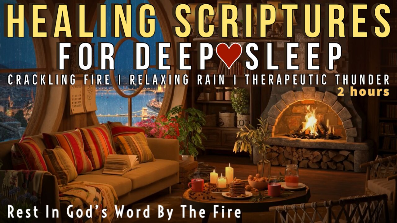 ❤️Peaceful RELAXING RAIN FIREPLACE Sounds HEALING BIBLE VERSES Deep Sleep Scriptures for Sleeping