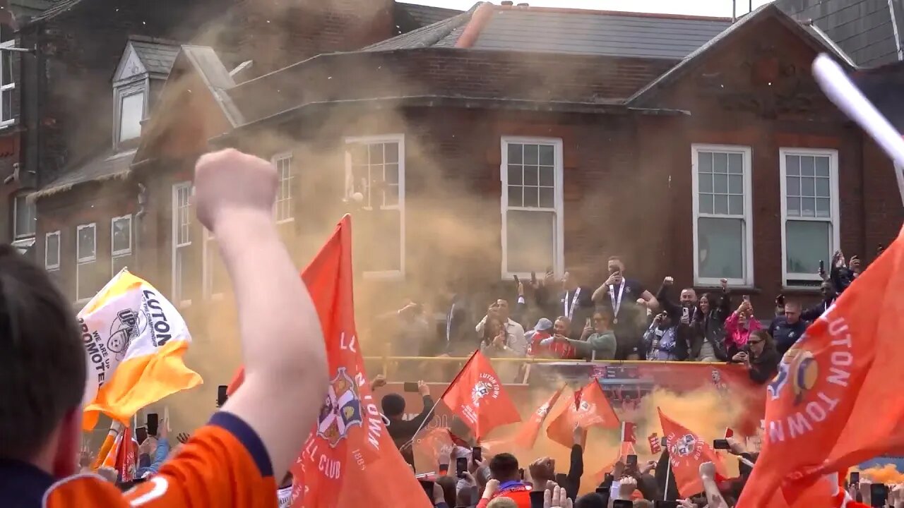 Luton fans celebrate fairytale promotion to Premier League with open top bus parade