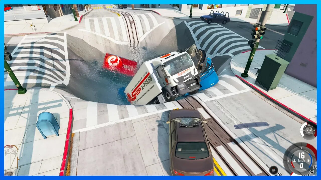 TruckFails | Cars vs Giant Pit in the city #270 – BeamNG.Drive