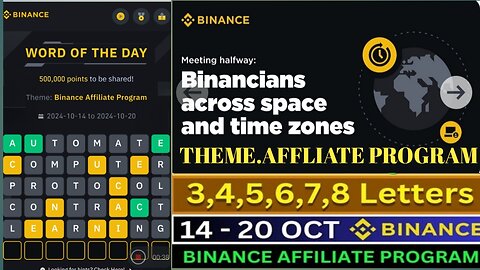 BINANCE THEME WOTD AFFILIATE PROGRAM ALL CORRECT LETTERS WODL