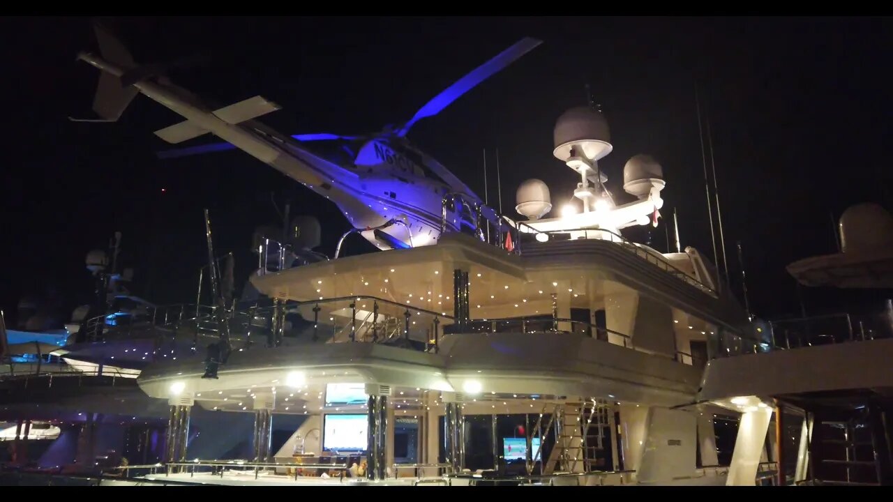 Superyachts, Mr Lundin"s hybrid yacht Savannah and Bugatti Chiron during day and night at Riviera
