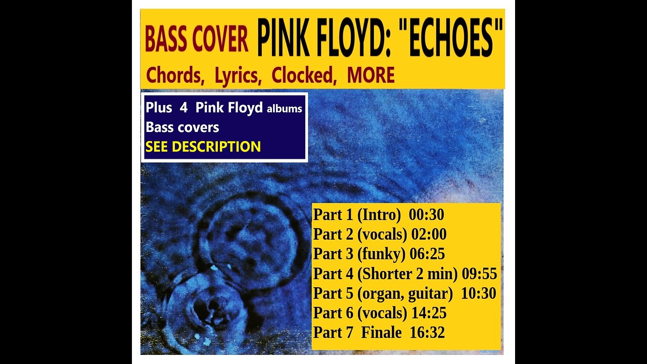 Bass cover: "Echoes" PLUS 4 Pink Floyd albums _ Chords real-time, Lyrics, MORE