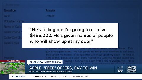 Three scams in Arizona right now: Apple iCloud issue, sweepstakes and free trials