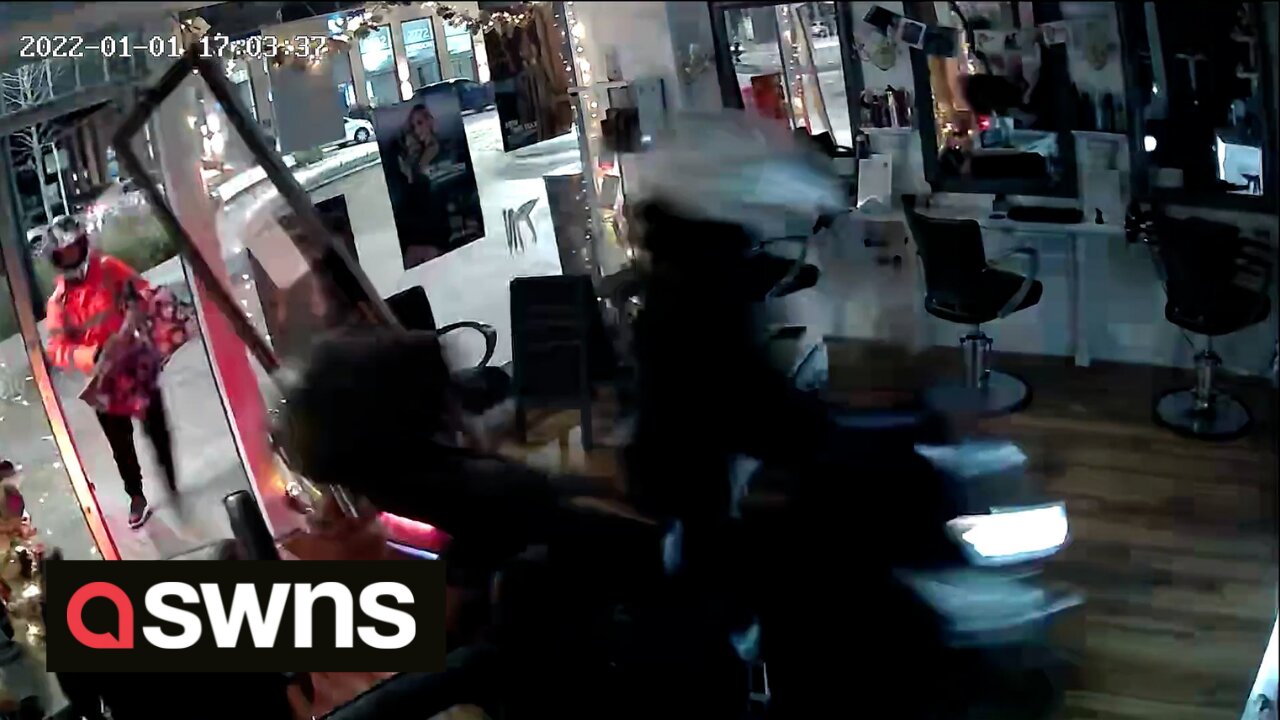 CCTV captures pair ram raiding hair salon before stealing CURLERS AND HAIR STRAIGHTENERS