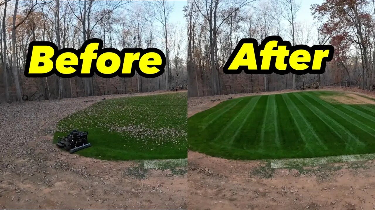 Blowing leaves and Mowing Stripes Wright Walk Behind Mower Billygoat Blower