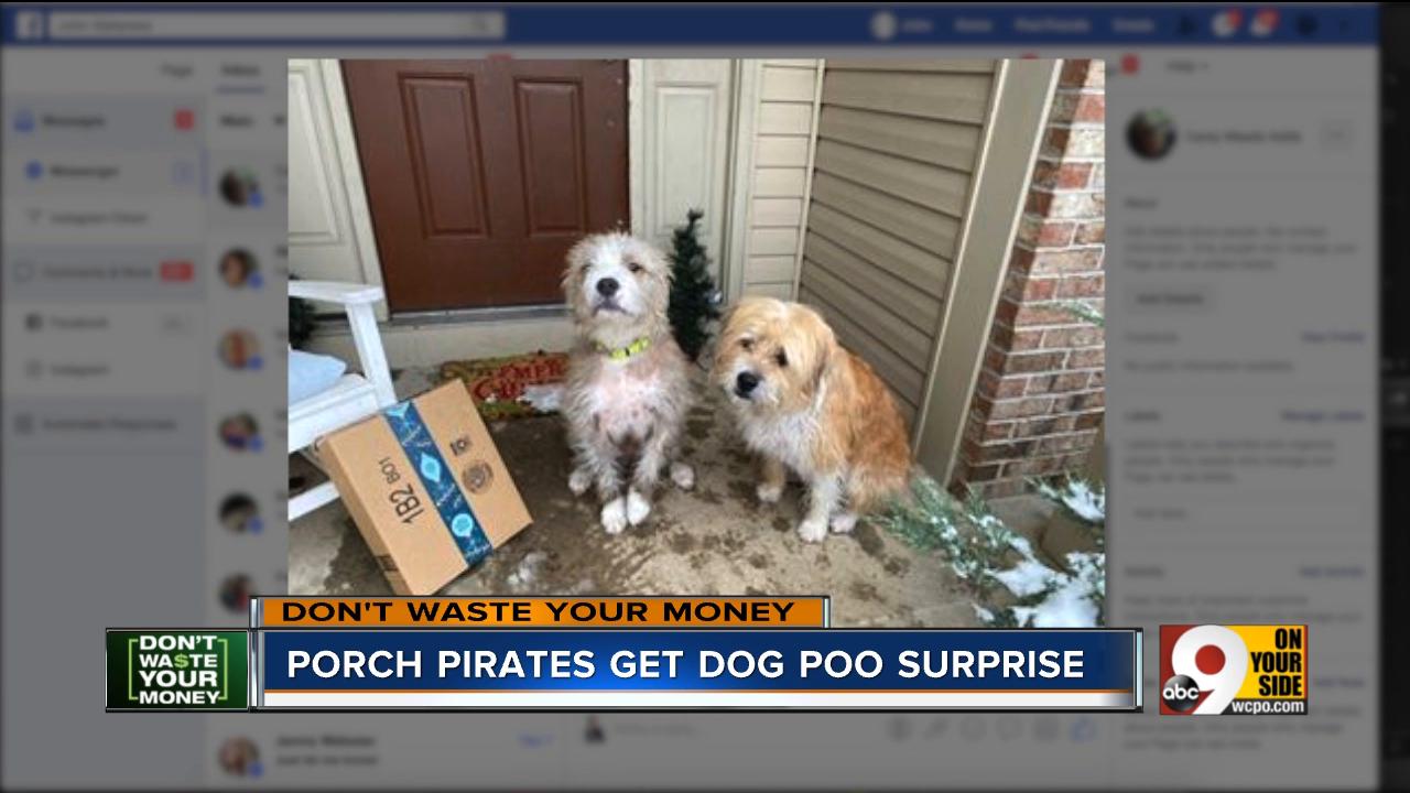 Family fights porch pirates with box of dog poo