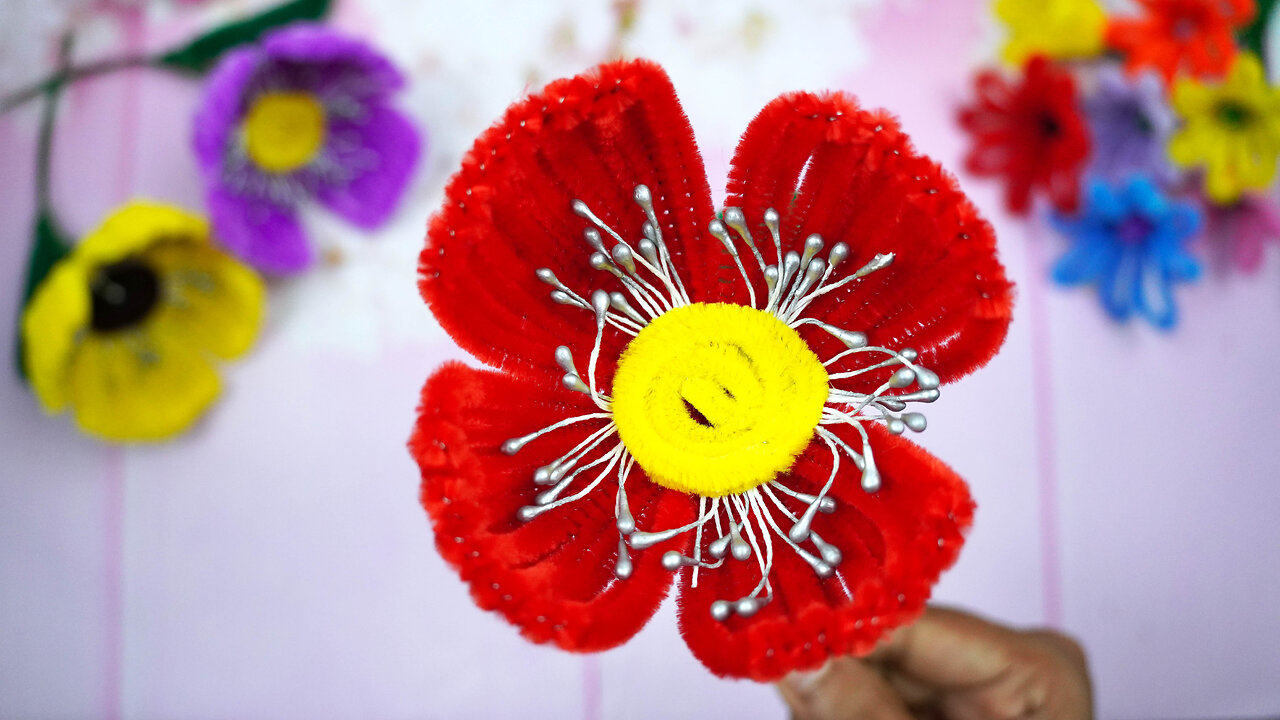 Pipe Cleaner Crafts | DIY Chenille Wire Flower Making For Home Decoration | Easy Paper Crafts