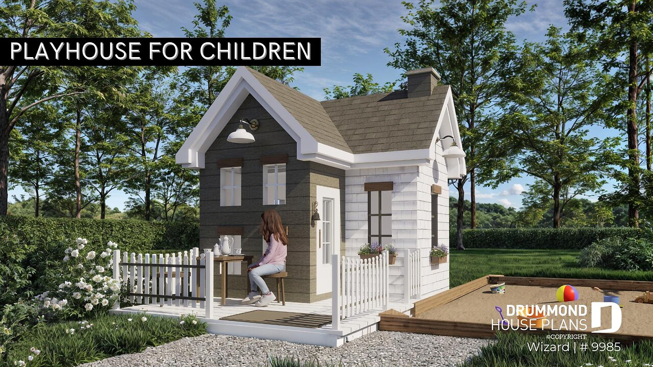 Free plan for a playhouse in the French countryside by Drummond House Plans (plan 9985)