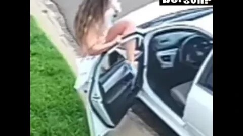 Woman fails to shut car door (distorted)