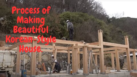 Process of Making Beautiful Korean-Style House. Skilled Korean Carpenter