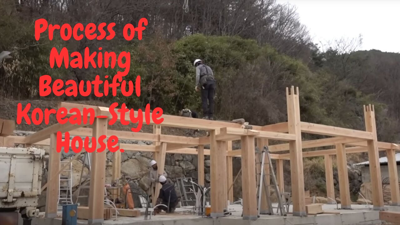 Process of Making Beautiful Korean-Style House. Skilled Korean Carpenter