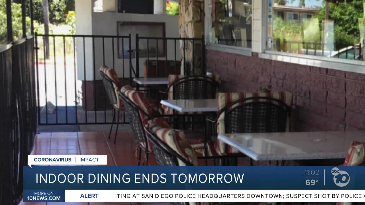 Indoor dining ends Tuesday