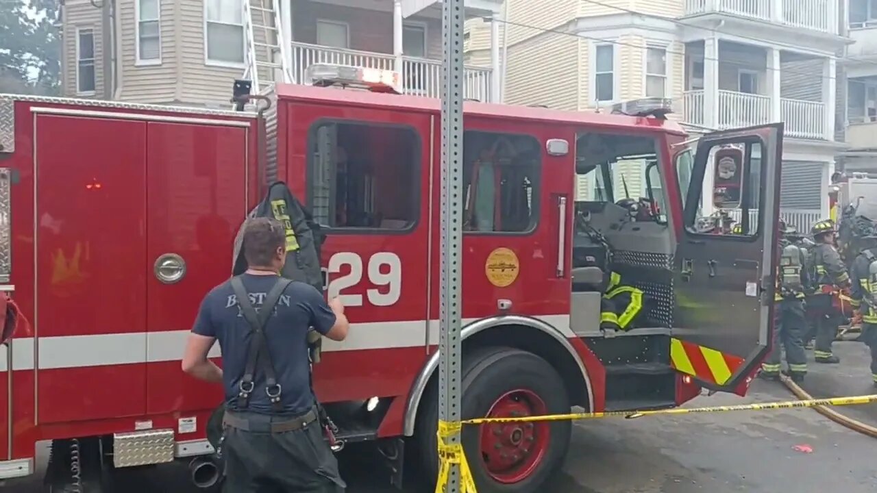 Boston fire department respond to a four-alarm fire on Irma Street in Dorchester