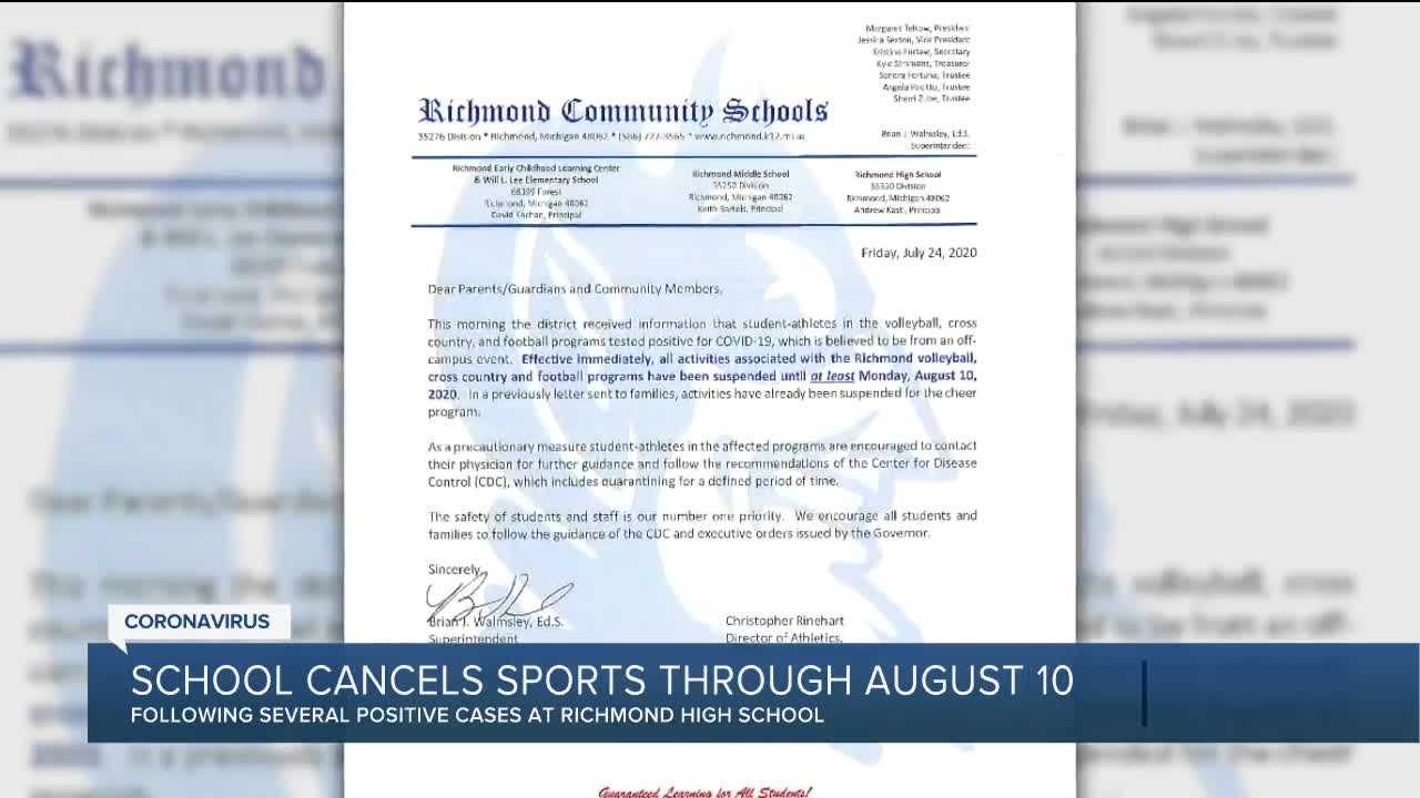 All fall sports canceled through August 10 at Richmond High School after student-athletes test positive for COVID-19