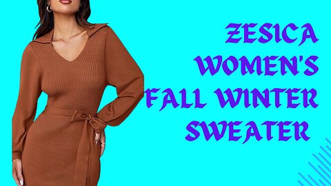 ZESICA Women's Fall Winter Sweater Dress Long Sleeve Lapel V Neck