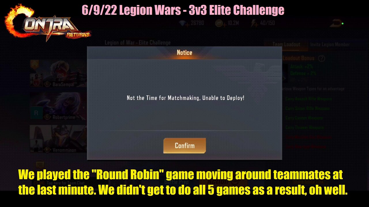 Contra Returns: 6/9/22 Legion Wars - 3v3 Elite Challenge