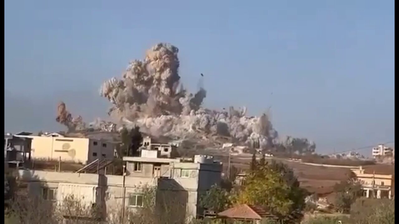 Zionist Israeli terrorist army blow up the entire Lebanese bordering Village of Mhaybeeb
