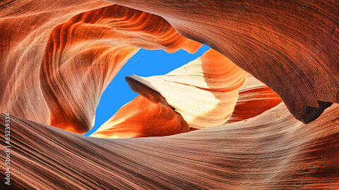 Antelope Slot Canyon With Wavy And Smooth Massive Sandstone Walls Orange Color