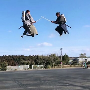 Japanese Samurai Engage In Sword Fighting Midair Using Jetpacks