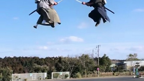 Japanese Samurai Engage In Sword Fighting Midair Using Jetpacks 