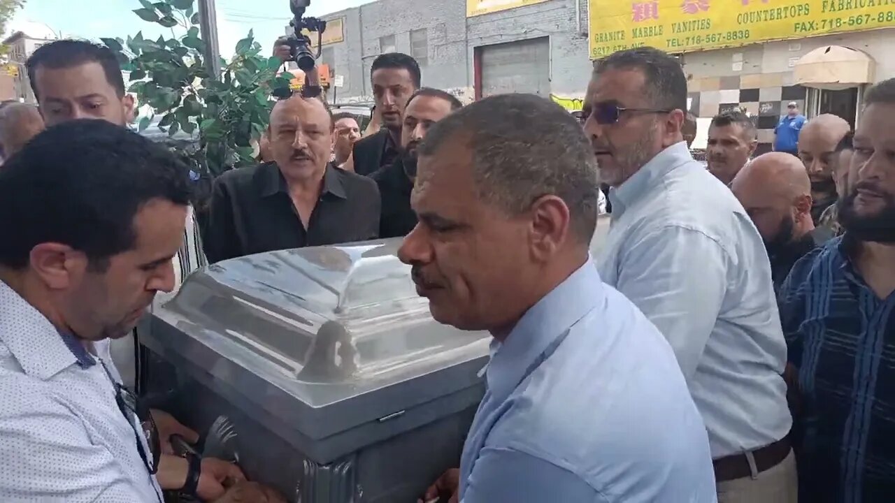 Hamoud Ali Saeidi body carried inside Beit El-Maqdis Islamic Center for funeral 7/10/23