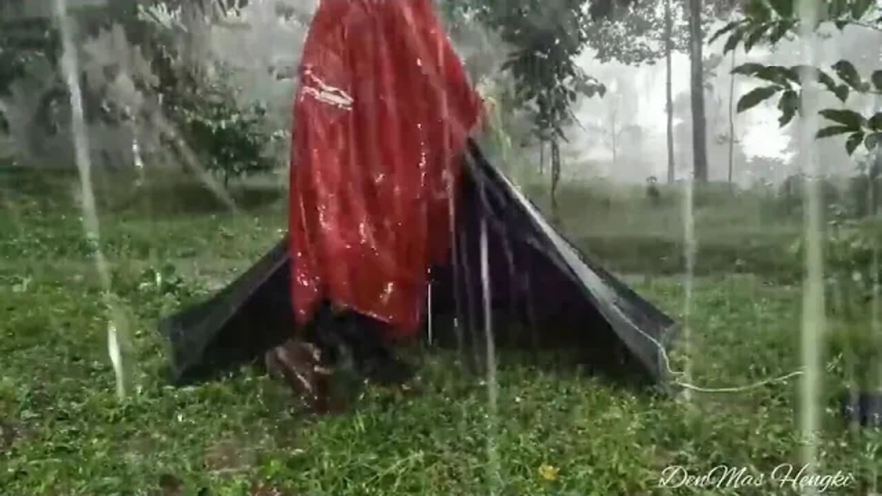SOLO @ CAMPING HEAVY RAIN NON STOP RAIN FLOOD BEHIND THE SHELTER ASMR