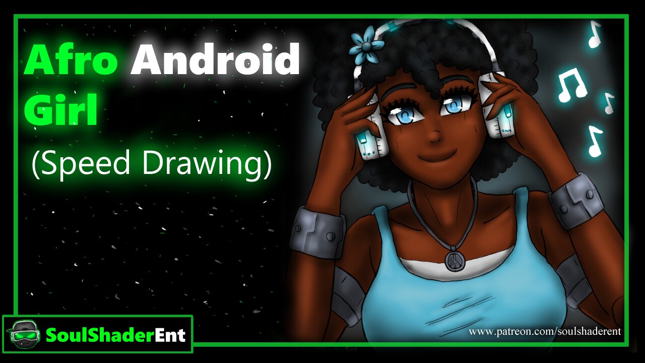 Drawing Afro Android Girl on Clip Studio Paint