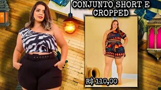 ✔️ CONJUNTO SHORT E CROPPED MANGA ÚNICA PLUS SIZE