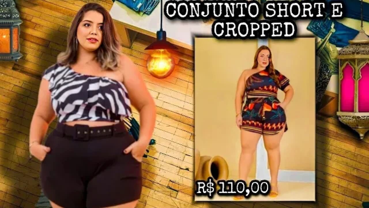 ✔️ CONJUNTO SHORT E CROPPED MANGA ÚNICA PLUS SIZE