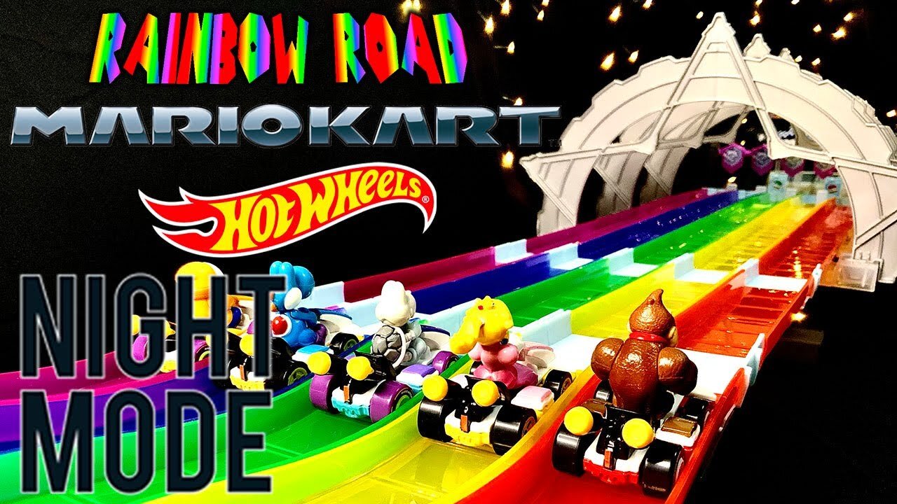 Mario Kart Hot Wheels Rainbow Road NIGHT MODE Drag Race Competition