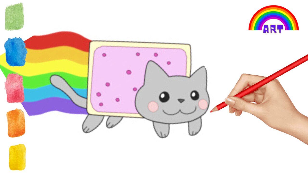 nyan cat drawing . easy . step by step . coloring